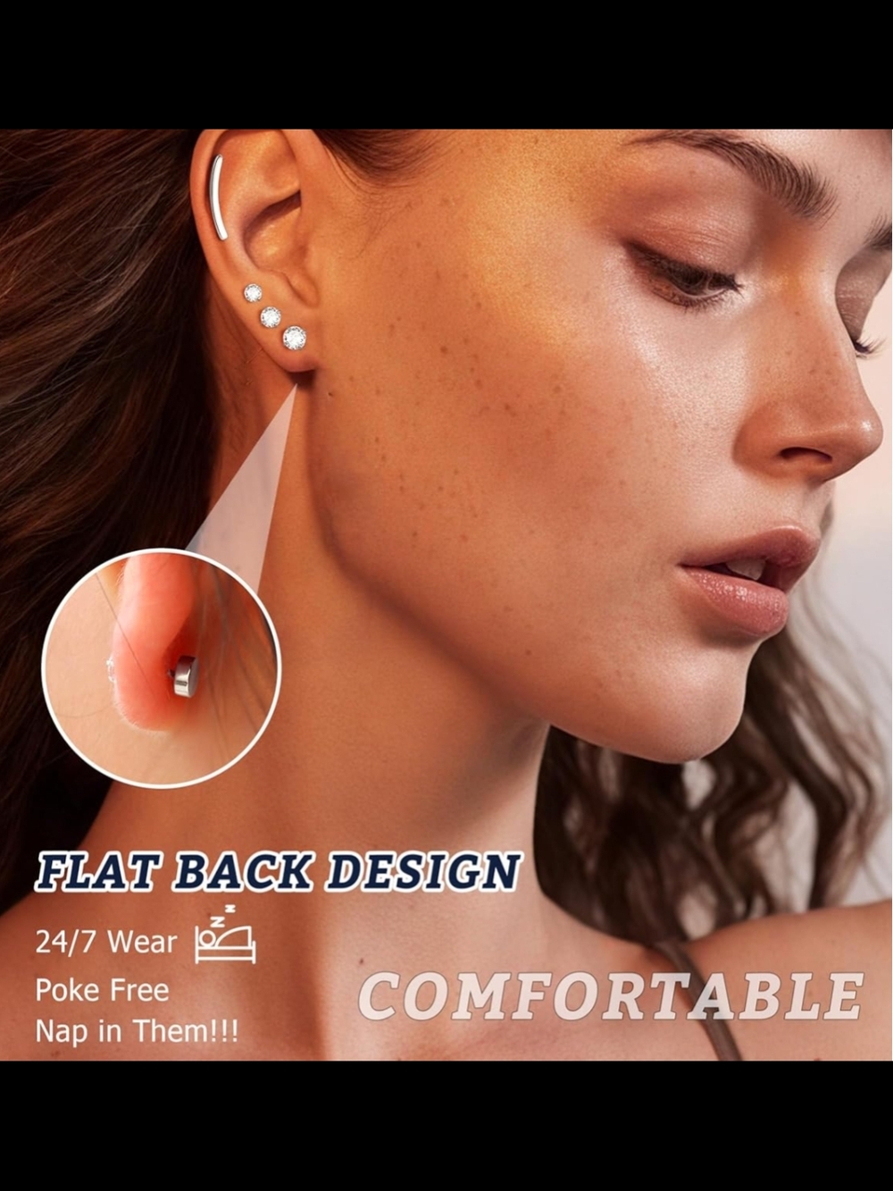 Flat Back Silver Stud Earrings - 3-Stud Ear Set